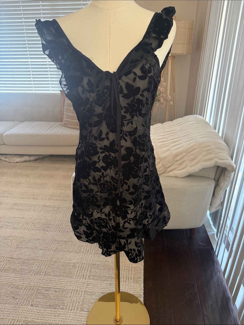 Lioness Black Floral Velvet Burnout Mini Dress